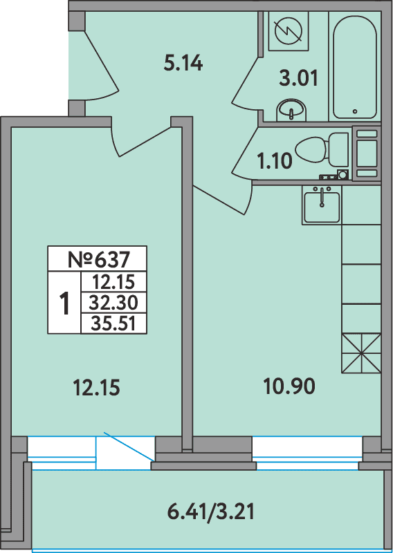 1 ккв 35,7 м²