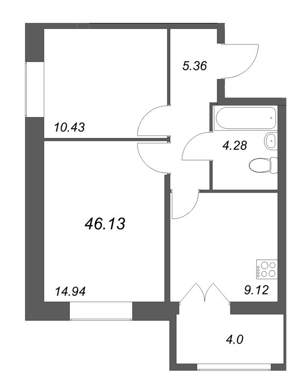 2 ккв 46,1 м²