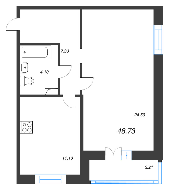 1 ккв 48,7 м²