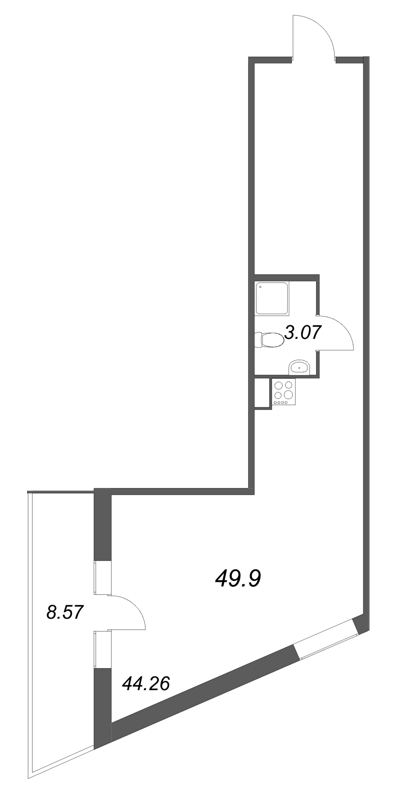 Студия 49,9 м²