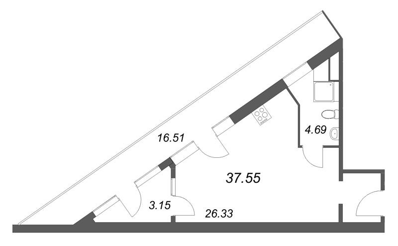 Студия 37,6 м²