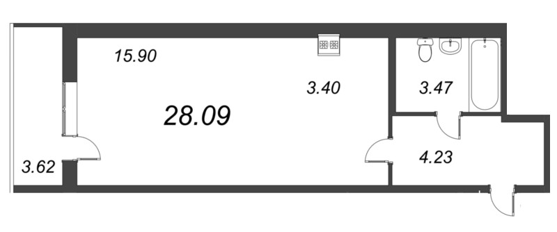 Студия 28,1 м²