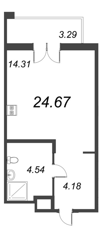 Студия 24,7 м²