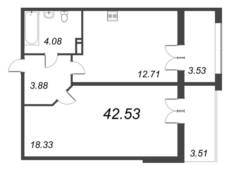1 ккв 42,5 м²