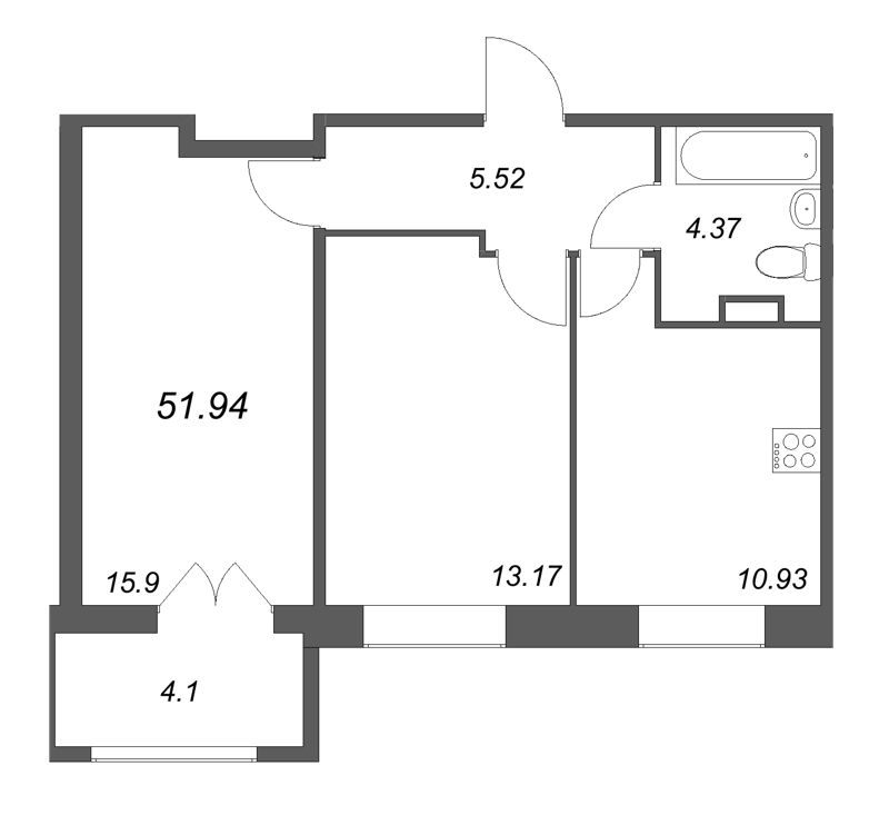 2 ккв 51,9 м²