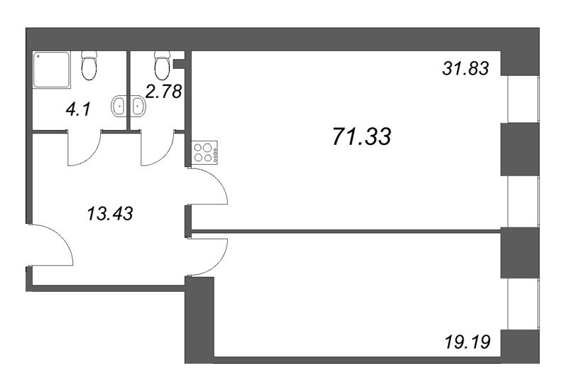 2 ккв (Евро) 71,3 м²