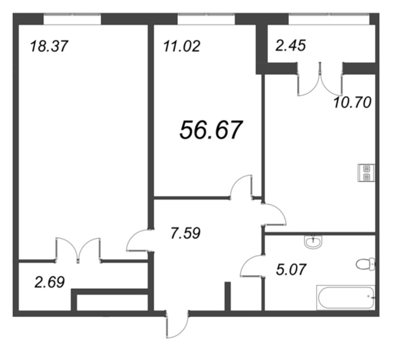 2 ккв 56,7 м²