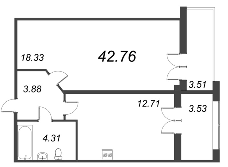 1 ккв 42,8 м²
