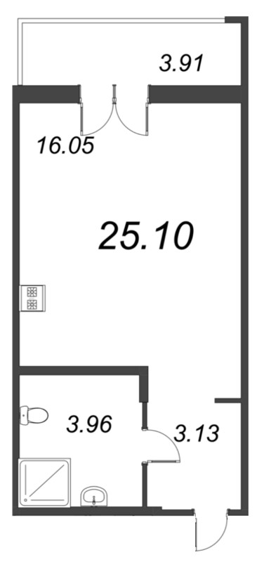 Студия 25,1 м²