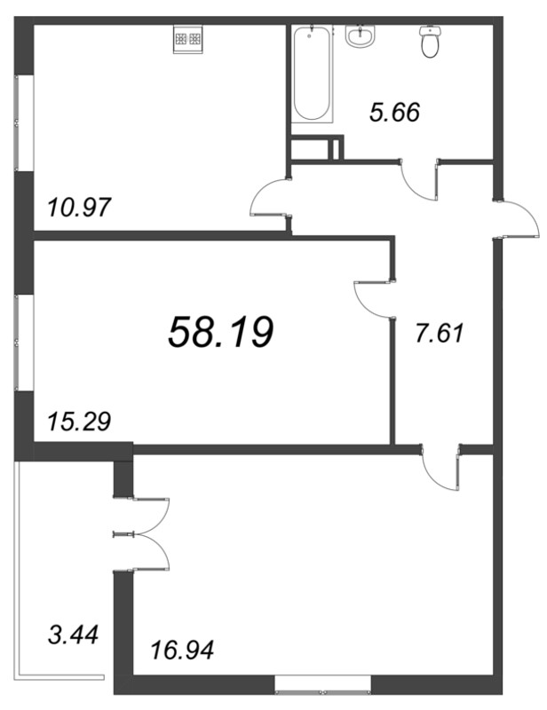 2 ккв 58,2 м²