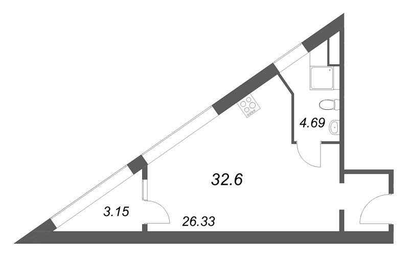 Студия 32,6 м²