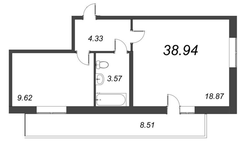 1 ккв 38,9 м²