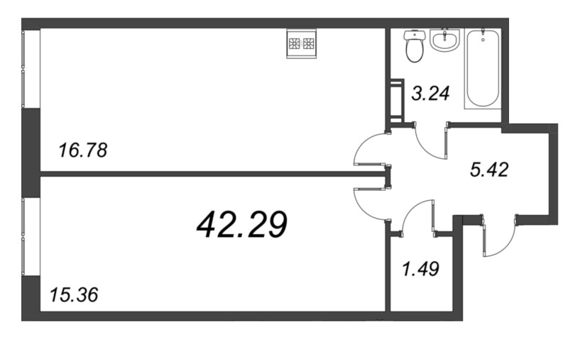 1 ккв 42,3 м²