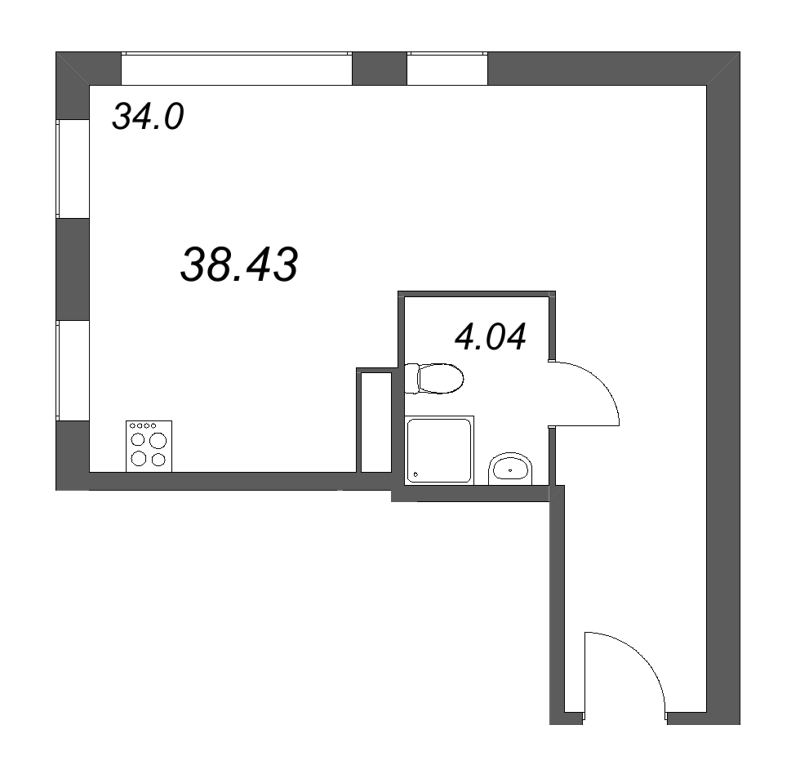 Студия 38,4 м²