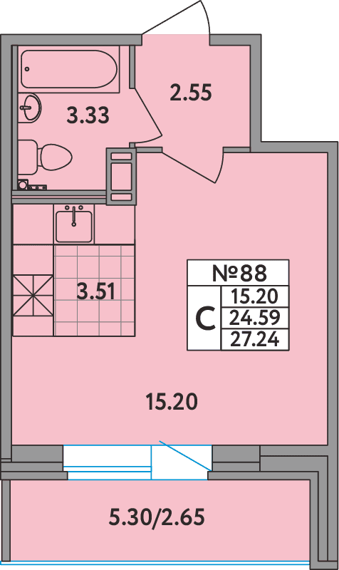 Студия 27 м²
