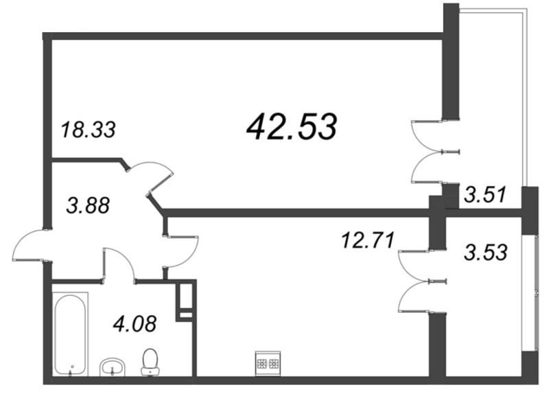 1 ккв 42,5 м²