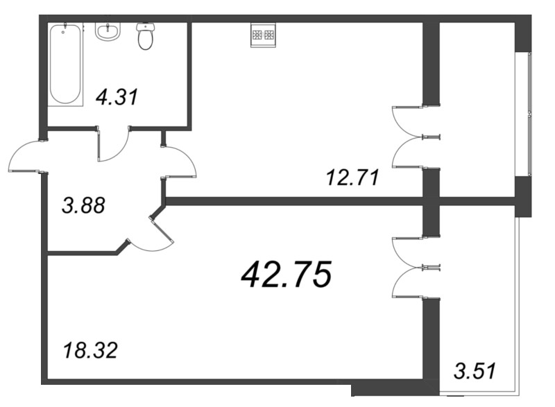 1 ккв 42,8 м²