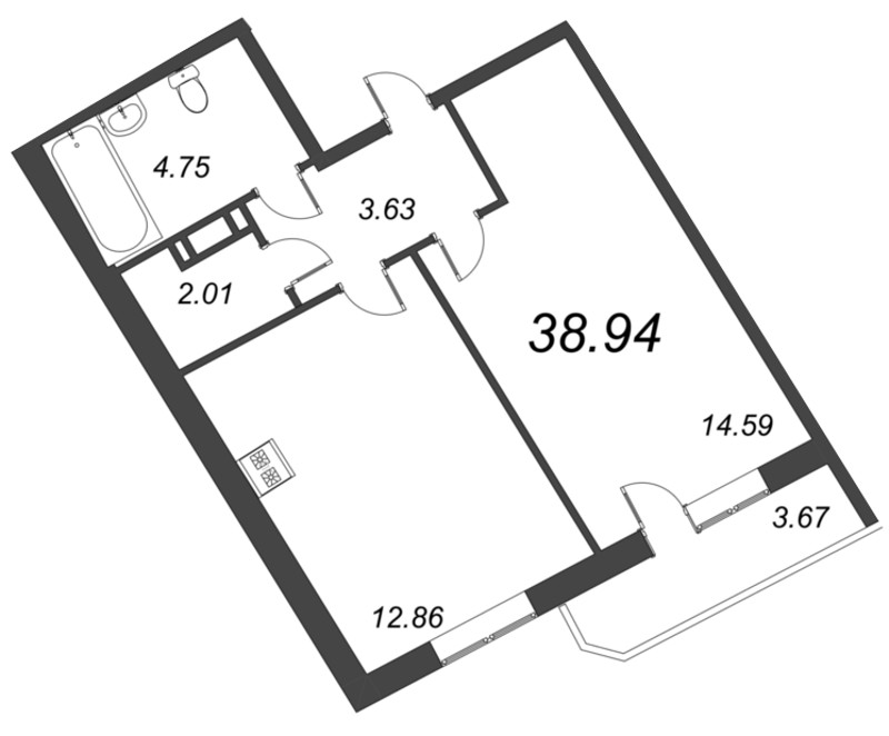 1 ккв 38,9 м²