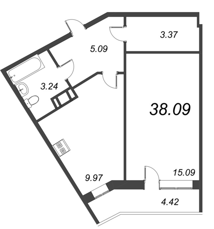 1 ккв 38,1 м²
