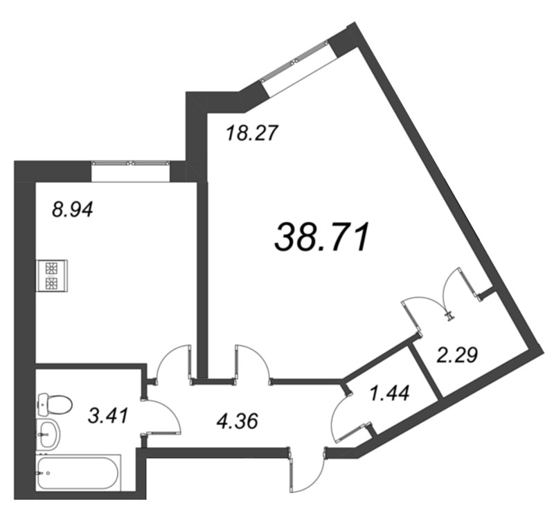 1 ккв 38,7 м²