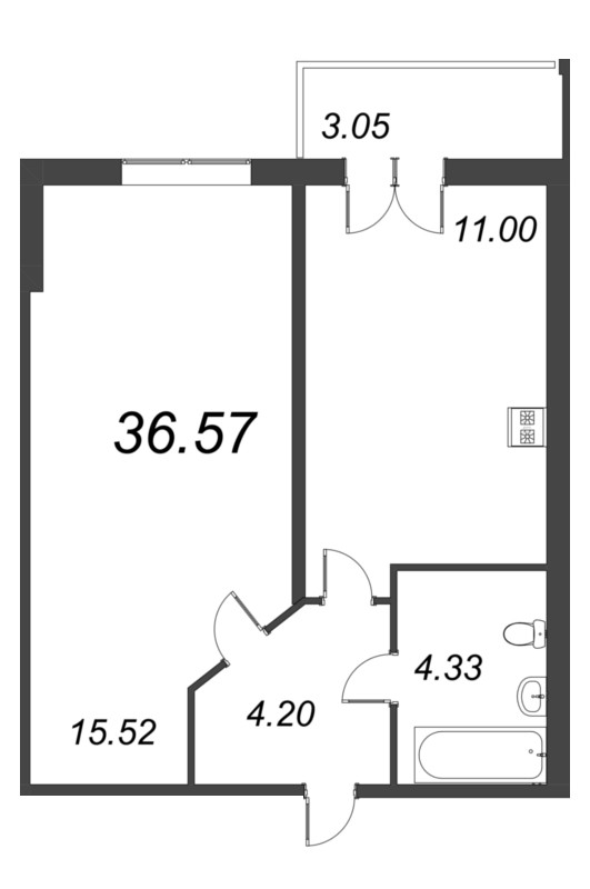 1 ккв 36,6 м²