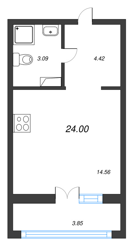 Студия 24 м²