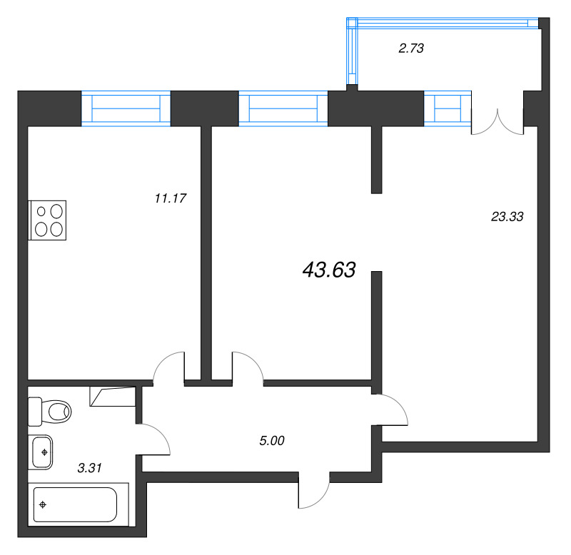 1 ккв 43,6 м²