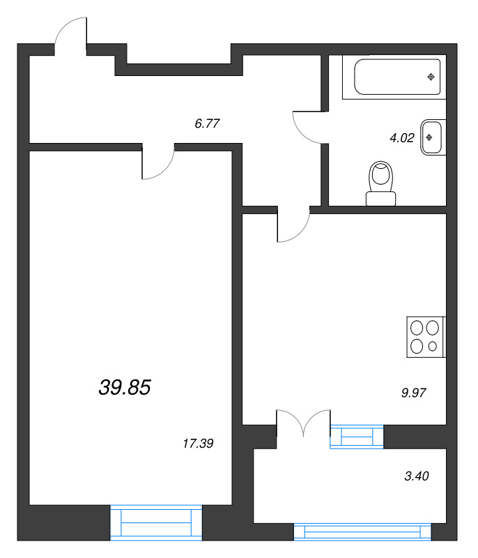 1 ккв 39,9 м²