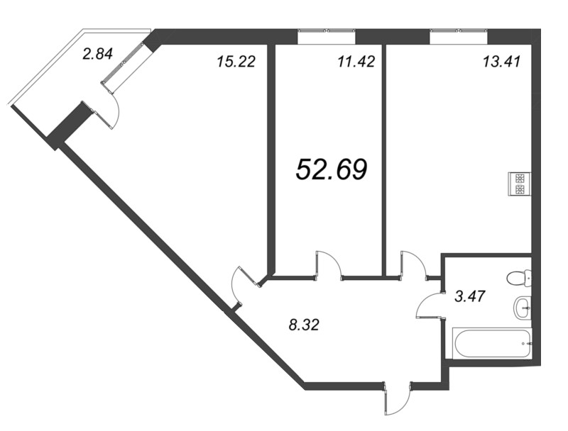 2 ккв 52,7 м²