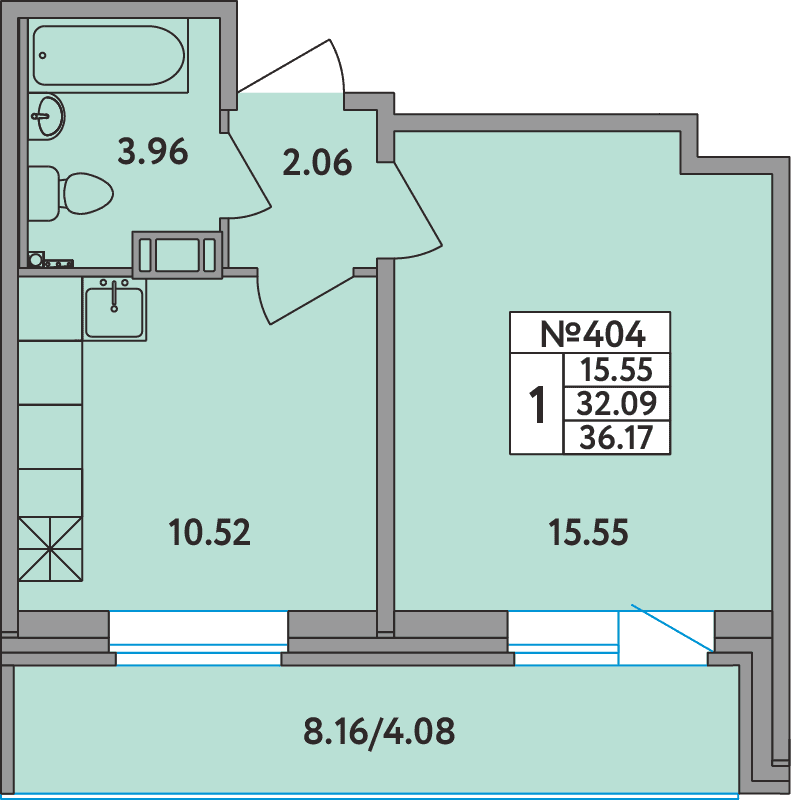 1 ккв 36,5 м²