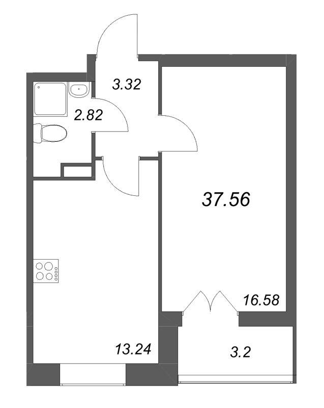 1 ккв 37,6 м²