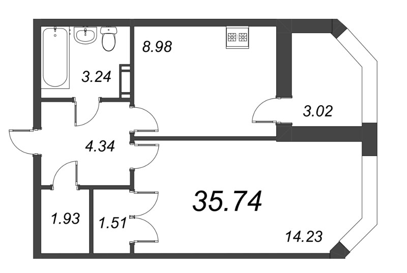 1 ккв 35,7 м²