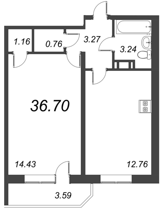 1 ккв 36,7 м²