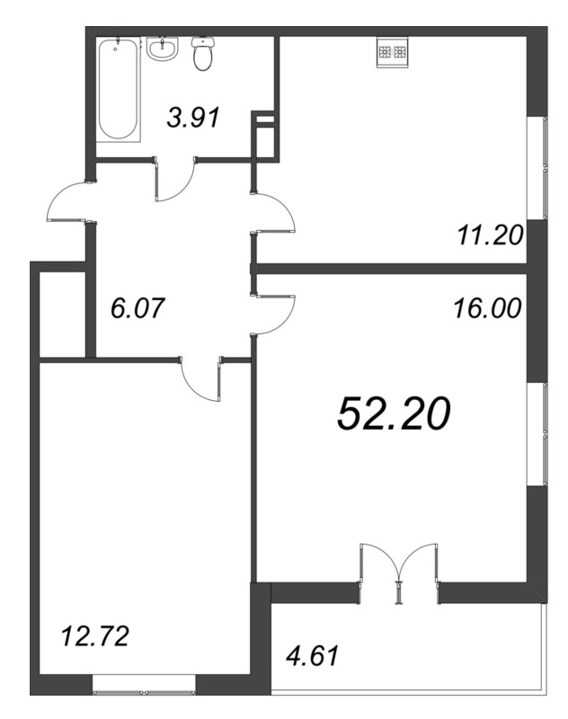 2 ккв 52,2 м²