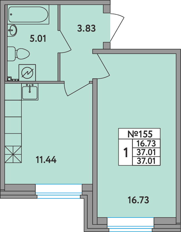 1 ккв 36,5 м²
