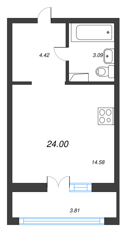 Студия 24 м²