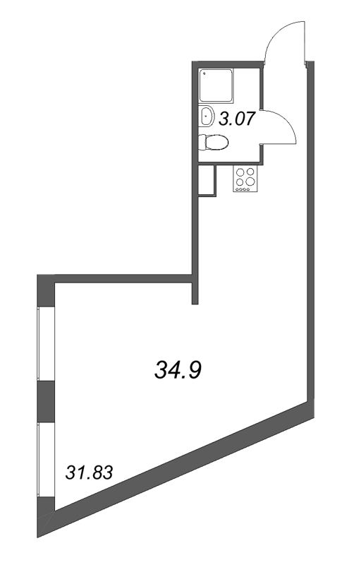Студия 34,9 м²