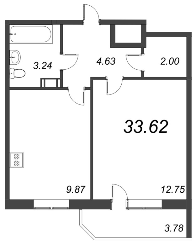 1 ккв 33,6 м²