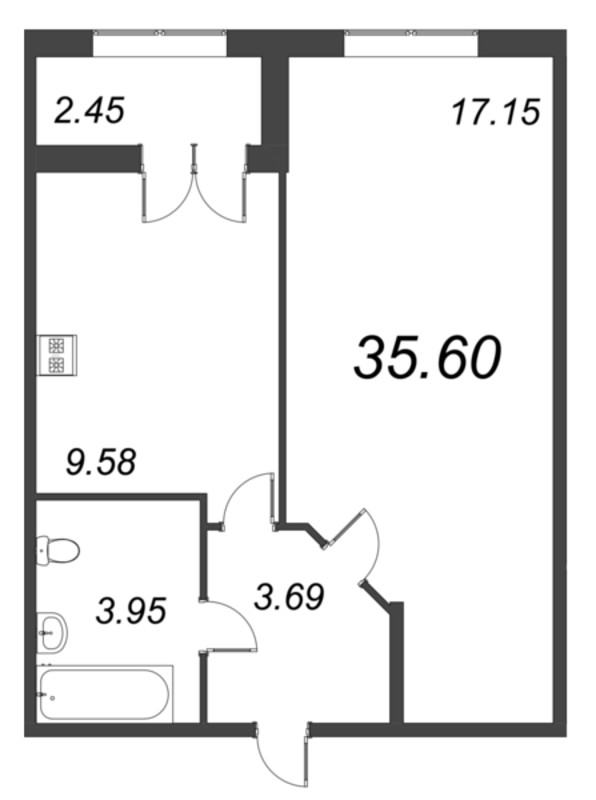 1 ккв 35,6 м²