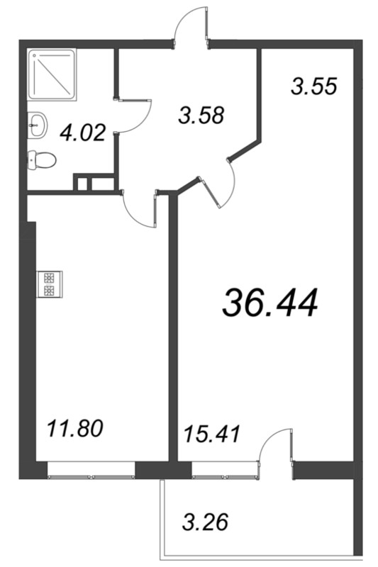 1 ккв 36,4 м²