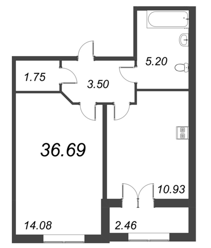1 ккв 36,7 м²