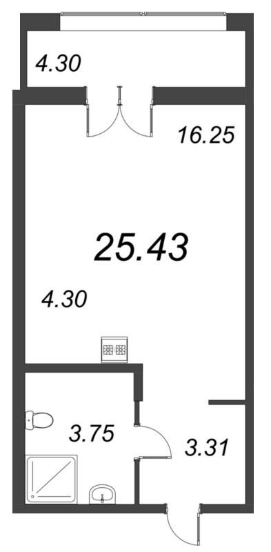 Студия 25,4 м²