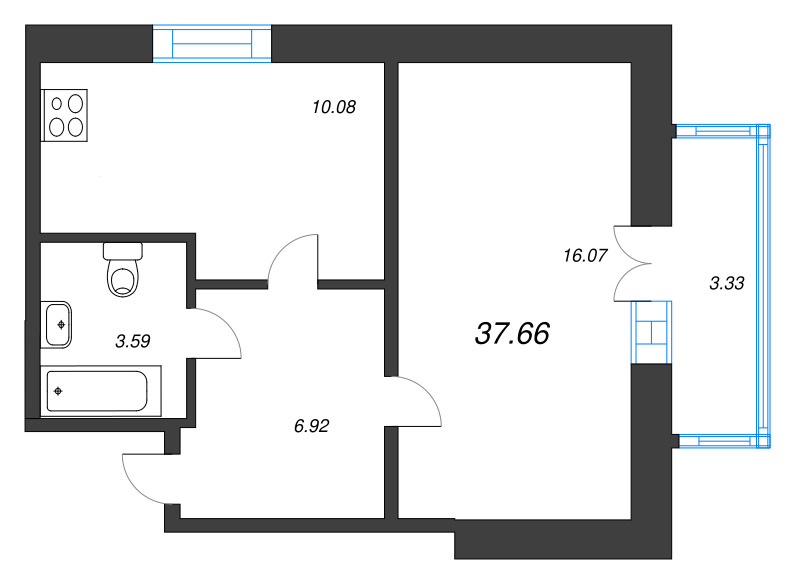 1 ккв 37,7 м²