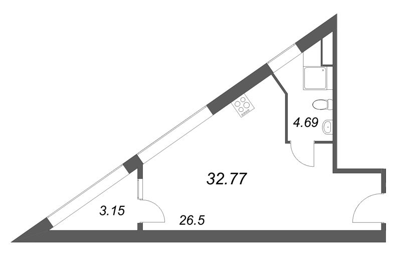 Студия 32,8 м²