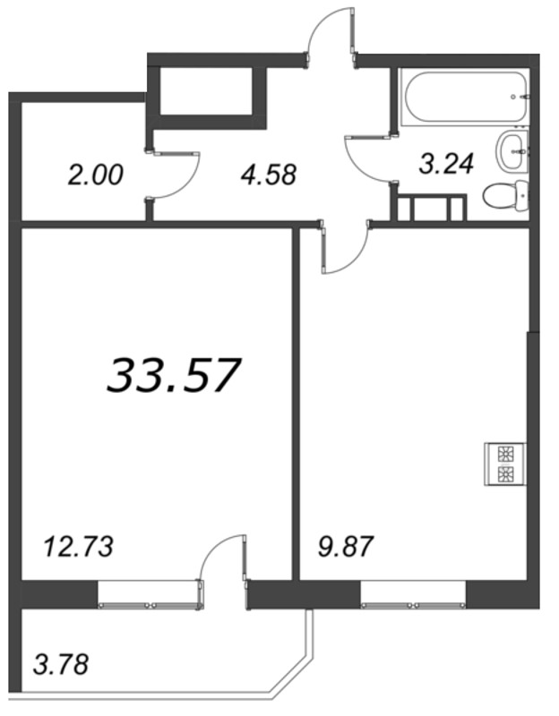 1 ккв 33,6 м²