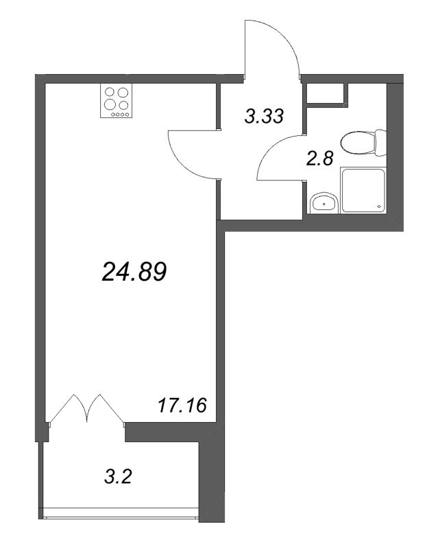 Студия 24,9 м²