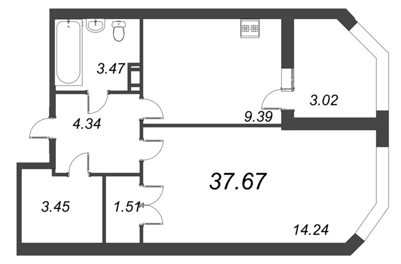 1 ккв 37,7 м²