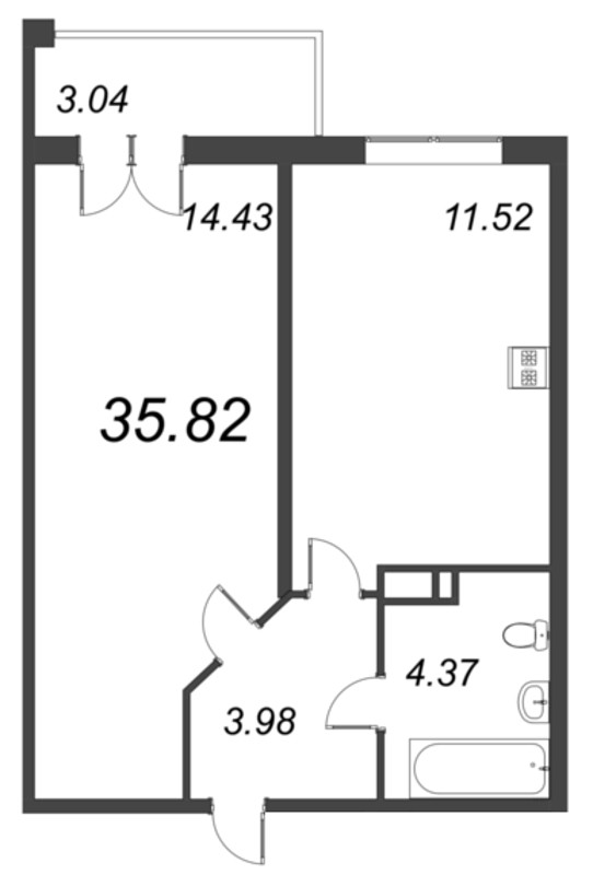 1 ккв 35,8 м²