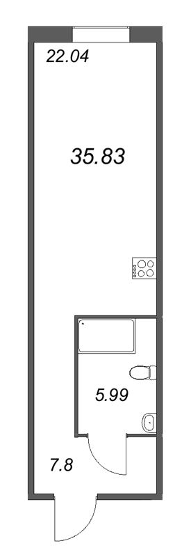 Студия 35,8 м²