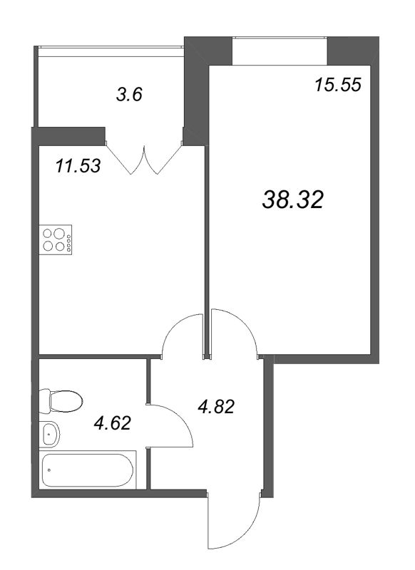 1 ккв 38,3 м²